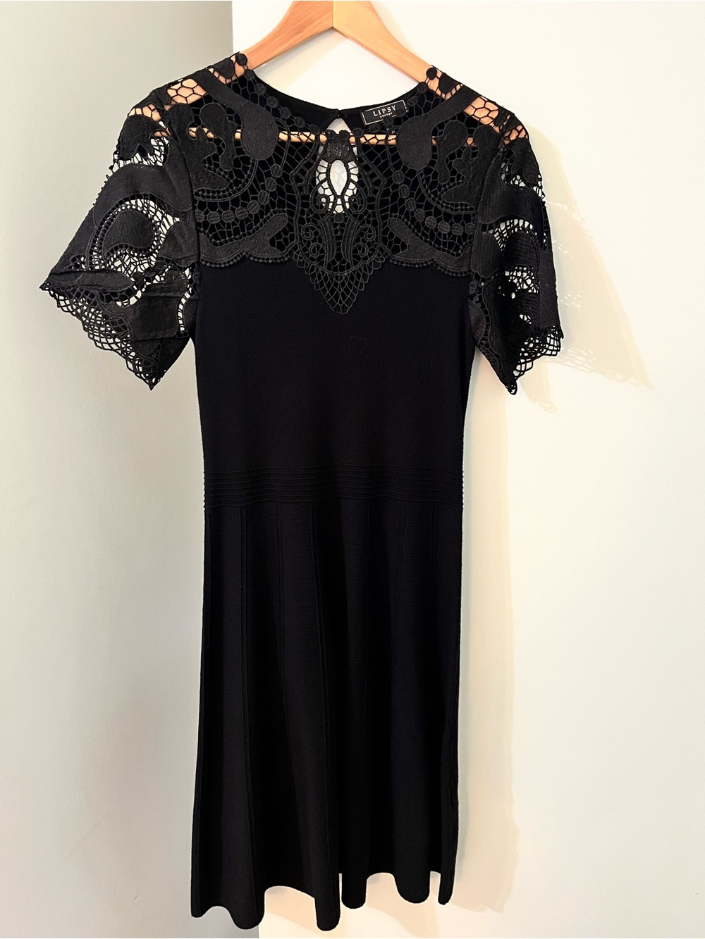 Lipsy London Black Midi Dress Lace Yoke and Short Sleeves flowing whimsigoth